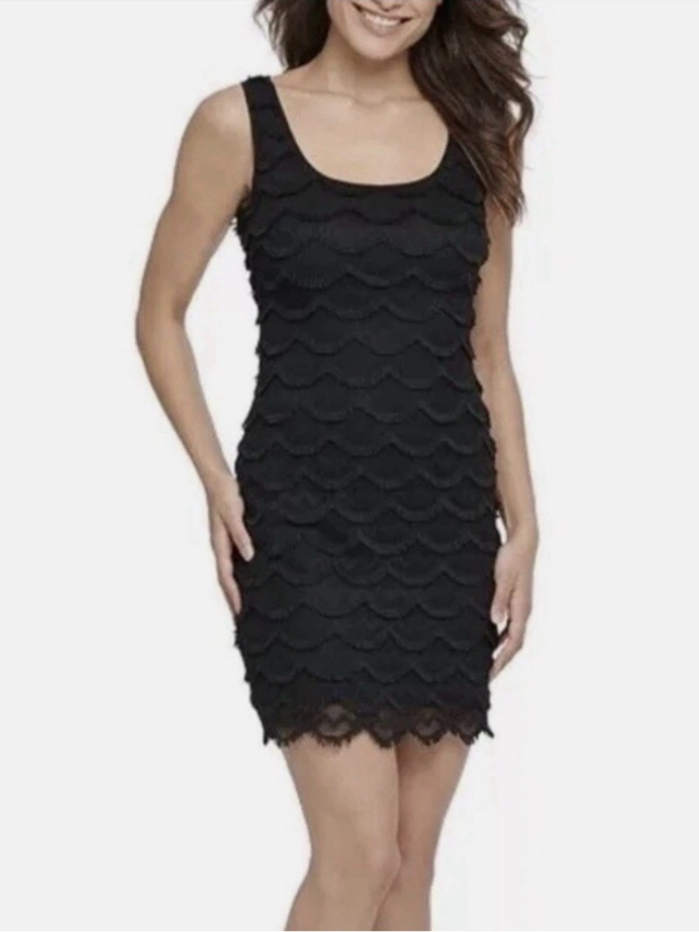 Guess Women's Dress Black Size 12 Sheath Fringe Bodycon